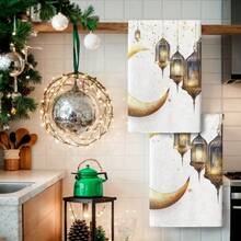 1/1/2 Juegos de Toallas de Cocina para Ramadán - Alta Absorción, Toallas para Lavar Platos de Fibra de Poliéster Suave Diseñadas con Linternas y Patrones de Medialuna Festivos, 40 * 60cm - Adecuadas para Cocinar y Hornear, Adecuadas para Decoración en Salas de Estar, Cocinas, Comedores y Fiestas Festivas, y Pueden Usarse como Regalos de Inauguración de Casa. - Multicolor - Ver 6