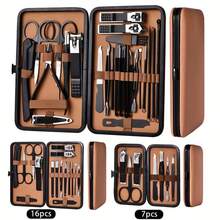 Brown Leather Set Snap 7/16/24 /26/32Pieces Nail Art Tools Set S Cuticle Nippers Cutting Kit Professional Nail Clippers Pedicure Manicure Beauty Tools - Multicolor - View 1