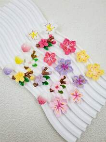 19片彩色彩绘花瓣和枝条，精美迷人，用途广泛，可DIY拆卸鞋夹，适用于木鞋和凉鞋，经久耐用，设计可爱富有想象力，是女孩派对礼物和创意礼物的绝佳选择。 - 彩色 - 查看 6