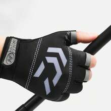 一双三指钓鱼手套，防水、防滑、透气皮革材质，适合钓鱼、骑行、运动、淡水/海水垂钓，轻便网眼设计，夏季适用 - 彩色 - 查看 2