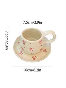 1pc Hand-Painted Polka Dot Bow Ceramic Cup & Saucer Set, French Countryside Style Pink Bow Ceramic Coffee Cup & Saucer, Romantic Girly Aesthetic Mug, Suitable For Daily Afternoon Tea, Gathering With Friends - Multicolor - View 14