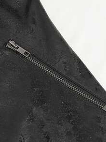 Devil fashion Gothic Style Long Sleeve Jacket With Textured Belt, Metal Buckle, Red Stitching Trim And Stand Collar - Black - View 8