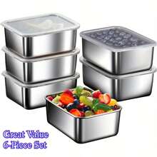 Christmas Dinner Essential! 5/6/8-Piece Stainless Steel Airtight & Leakproof Storage Containers - Square, Stackable, Reusable For Home & Outdoor Picnics, Practical Holiday Gift