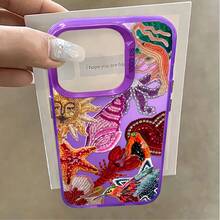 1 elegante funda para teléfono, no incluye cordón ni soporte. Funda para teléfono con diseño de criaturas marinas y sol con cuentas coloridas, compatible con Phone 11 12 13 14 15 16 17 Pro X 7plus 8plus Xs XS. De silicona, a prueba de golpes, vintage, divertida, impresionante, linda. Se puede regalar a amigos o a un ser querido. - Morado - Ver 10
