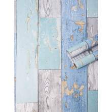 17. Inchx78. Inch Peel And Stick Wallpaper - Decorative Self Adhesive Vinyl Film Wood Grain Wallpaper Furniture Cabinet Countertop Shelf Paper, Blue Distressed Wood - 灰色船型牆紙 + 17.7 英寸 x 78.7 英寸 - 查看 2