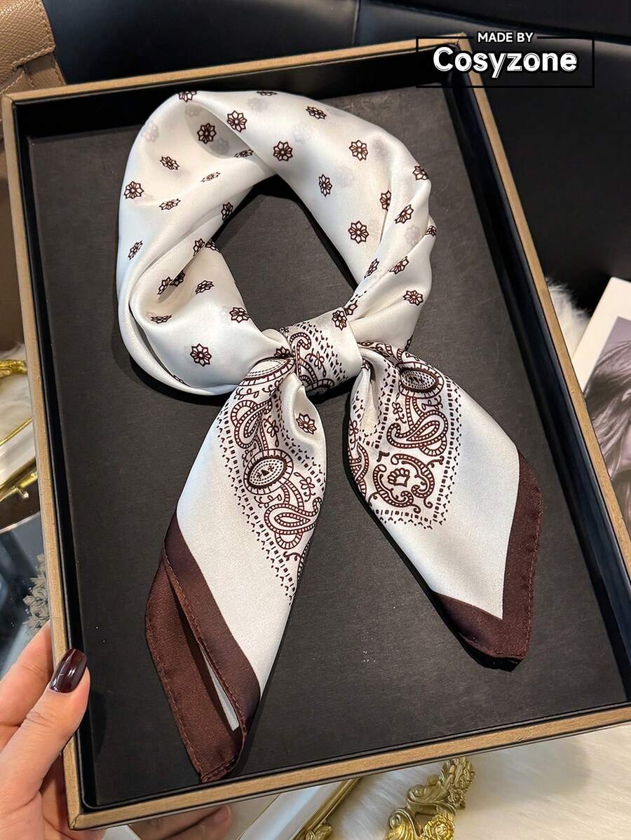 1pc Bohemian Style Paisley Print 70cm Square Scarf/Bandana For Women, Suitable For Casual And Fashionable Street Outings, Headband, Shawl, Outdoor Wind/Sun Protection, Perfect For Accessorizing Your Look - White - View 1