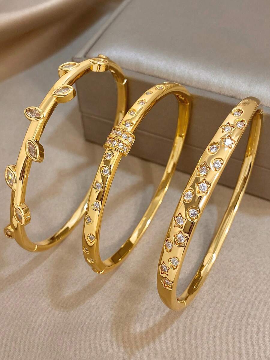 18K镀金防褪色奢华星形锆石手镯套装，女士优雅甜美礼物，圣诞节嘉年华冬季珠宝，婚礼狂欢/舞会/派对/日常配饰，周年纪念日情人节波西米亚风珠宝生日伴娘礼物 - 彩色 - 查看 1