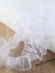 1 rollo de cinta de tul plisada con cuentas, cinta de envoltura artesanal floral, cinta de organza ondulada brillante con perlas - Negro - Ver 6