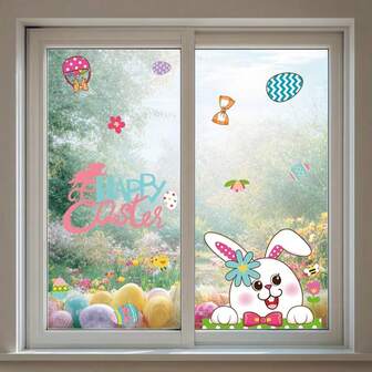 2pcs Easter Bunny & Eggs Window Clings, Removable Static Cling Glass Stickers, Suitable For Bedroom, Living Room, Entryway Decor