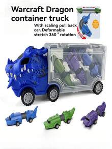 三合一恐龙玩具收纳盒、恐龙惯性变形伸缩玩具车、弹射玩具车、男孩互动益智玩具、儿童礼物 - 彩色 - 查看 1