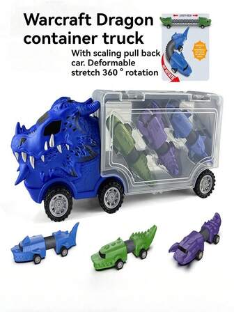 3-i-1-förvaringsbehållare för dinosaurieleksaks, stretchleksaksbil med tröghetstransformation för dinosaurier, katapultleksaksbil, interaktiv pedagogisk leksak för pojkar, present till barn