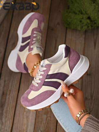 Women's Spring/Autumn White Sneakers, Low-Top, Lightweight, Non-Slip, Wear-Resistant, Low Heel, Round Toe, Breathable, Lace-Up, Casual Outdoor Sports Shoes