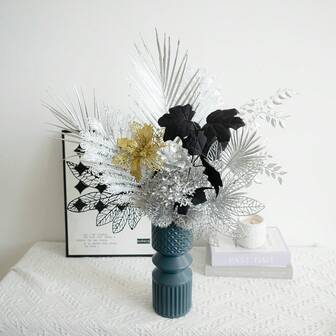 1 set/5 piezas de centros de mesa festivos de plata y negro, arreglo floral artificial, adecuado para Navidad, bodas de invierno o decoración única del hogar para Halloween gótico.