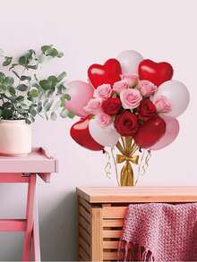 1pc Valentine's Day Wall Sticker, Rose Flower, Heart, Balloon, Creating A Romantic And Warm Holiday Atmosphere, Suitable For Couple's Room, Bedroom, Living Room, Study, Dining Room, Bathroom, Home Wall Decor, Room Decoration, Etc. - Multicolor - View 12