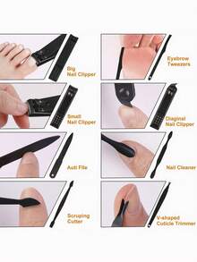 美甲套装，不锈钢专业指甲钳修脚套装，配黑色皮革收纳盒，便携式修甲套装，适合旅行或居家使用，男女皆宜的完美礼物
