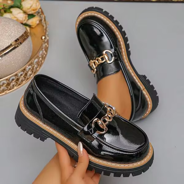 Retro British Style Bow Knot Slip-On Loafers Women, Platform Chunky High Heel Shoes For Spring/Autumn