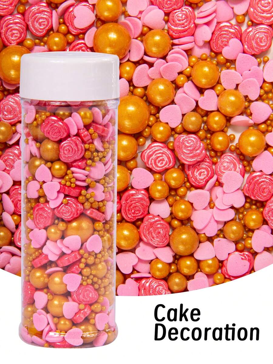 Edible Valentine's Day Wedding Cake Decorations, Pink-Themed Hearts, Rose-Shaped Candy Sprinkles, Cupcake Decorations, Cookies, Doughnuts, Ice Cream And Dessert Decorations, Weddings, Birthday Parties, Valentine's Day And Mother's Day Decorations - Multicolor - View 1