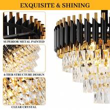 Lámparas colgantes modernas de cristal de 4 niveles, color negro y dorado, 7 luces, para sala de estar, comedor, dormitorio y cocina. - Negro - Ver 6