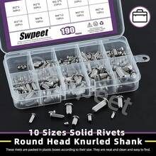 Swpeet Kit de Surtido de Remaches Moleteados Sólidos de Cobre Rojo de 170Pcs M2 M2.5 M3 M4 *6mm 8mm 10mm, Remaches Moleteados Semiredondos Sólidos para Reparación de Barcos, Aviones, Fabricación de - Acero inoxidable 304 - Ver 4