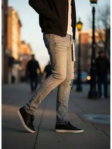 2026 Men's Jeans, New Style High-Quality Ripped Patch Jeans,  Streetwear Style, Stretch Slim Fit Skinny Pants,  Special Offer Jeans List, Men's Birthday Gift - K23 xanh - Xem 7