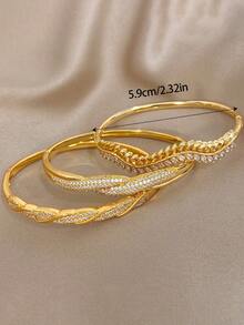 Set/1Pc Anti-Fading Vintage Zirconia Twisted Bangle Bracelet Gold Jewelry For Women,For Daily Party Birthday Valentine's Day, Boho/Wedding Accsesorie - Multicolor - View 4