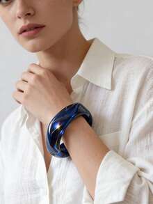 Set de 3 piezas de pulseras de resina semitransparente asimétrica exagerada para mujeres, única y versátil - Multicolor - Ver 4