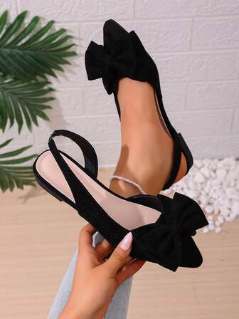 Women's Suede Butterfly & Pearl Decor Pointed Toe Shoes With Ankle Strap, Comfortable & Versatile, Suitable For Commuting, Dating, Shopping With Dresses Or Pants