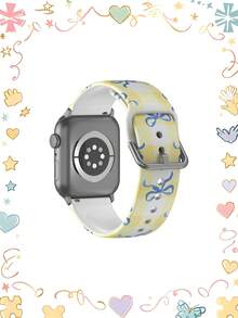 1条黄白格子蓝色蝴蝶结柔软弹力透气舒适替换表带，适用于三星、荣耀智能手表，尺寸可选38mm、40mm、41mm、42mm、46mm、45mm、44mm、49mm；日常休闲多色硅胶表带，兼容苹果手表Ultra SE/11/10/9/8/7/6/5/4/3/2/1；节日礼物蝴蝶结图案表带 - 彩色 - 查看 2