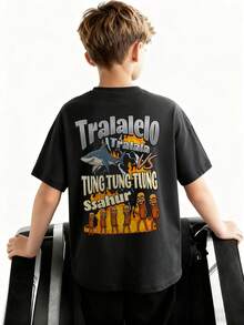 Tween Boys Casual Printed Crew Neck Short Sleeve T-Shirt, Summer Top - Dark Grey - View 7