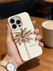 Minimalist Brown Palm Tree Leather Phone Case - Featuring Elegant Line Art Palm Tree Pattern, "Hang Loose" Casual Font, Cream Faux Leather Texture, Compatible With IPhone 17, 17 Pro, 17 Pro Max, 16, 16 Plus, 16 Pro Max, 16e, 16 Pro, 15, 15 Plus, 15 Pro Max, 15 Pro, 14, 14 Plus, 14 Pro Max, 14 Pro, 13, 13 Pro, 13 Pro Max, 12, 12 Pro, 12 Pro Max - Multicolor - View 2