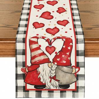 1pc Watercolor Heart Gnome Love Table Runner, Seasonal Anniversary Wedding HoliKitchen Dining Table Decor Indoor Outdoor Home Decoration