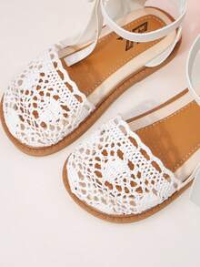 1 Pair Kids Girls Crochet Lace & Bow Detail Lightweight Open Toe Ankle Strap Flat Casual Sandals For Park Play - White - View 7