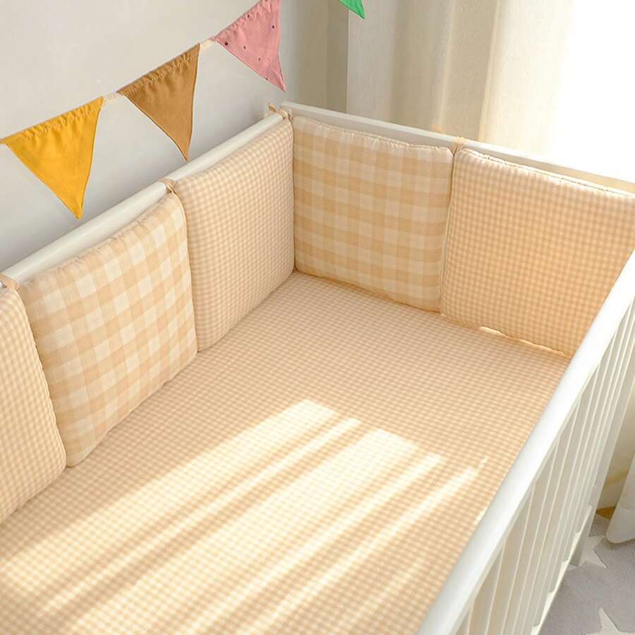 6Pcs Bed Bumpers Anti-Collision Design Cartoon Pattern Cute Printing Style Free Combination Cushion - Plaid - View 1