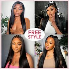 5*5 Wear And Go Natural Black Long 8-34 Inch Wig Human Frontal Hair 13x4 HD Lace Front Wigs 200% Density Brazilian Virgin Pre Cut Lace Human Frontal Hair Straight Wig Pre Plucked With Baby Hair Blended Hair For Women Daily Party Christmas Use - Natural & Black - View 10