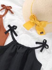 2pcs/Set Cute Girls Summer Dress, Sleeveless With Ruffle Hem, Casual & Versatile Princess Style For Girls - Mocha Brown - View 5