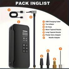 Excellent Portable Air Compressor Tire Inflator, 150PSI Cordless Electric Air Pump, Digital Pressure Gauge, Automatic Shut-Off Function, And LED Light, An Ideal Tool For Inflating Cars, Bicycles, And Motorcycles. It Is An Excellent Gift For Fathers, Boyfriends, And Men (Black) - 黑色 - 查看 3