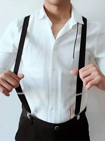 2pcs/1pc Heavy Duty Adjustable Suspenders For Men, With 4 Clips System, Elastic X-Back Design, Pants Accessories, Suitable For Formal And Casual Wear