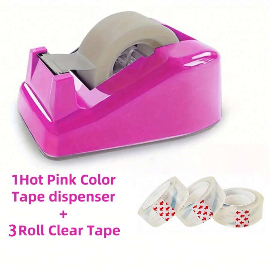 1 Set (1 Dispensador de Cinta + 3 Rollos de Cinta) Kit de Herramientas de Manualidades, Dispensador de Cinta de Papelería de Oficina Color Rosa Brillante, Adecuado para la Temporada de Regreso a Clases - Multicolor - Ver 1