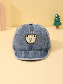 1pc Baby Bear Decor Sun Protection Hat Baseball Cap, Suitable For Boys And Girls Daily Use - Dark Blue - View 3