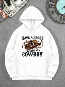 Men's Cowboy Print Graphic Hoodie Fall, Quality Fabric, Relaxed Fit, Street Hip-Hop, Breathable - White - View 2