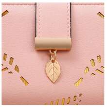 镂空叶子设计女士拉链钱包，卡包，零钱包，腕带，生日礼物，送朋友的礼物，日常使用，PU皮革，简约休闲风格，适合女性和学生 - 杏色 - 查看 7