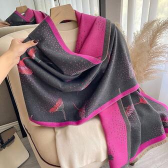 1 st. blommig jacquardstickad varm halsduk/sjal i konstkashmere för kvinnor, mångsidig modeaccessoar för höst/vinter, lämplig för dekoration