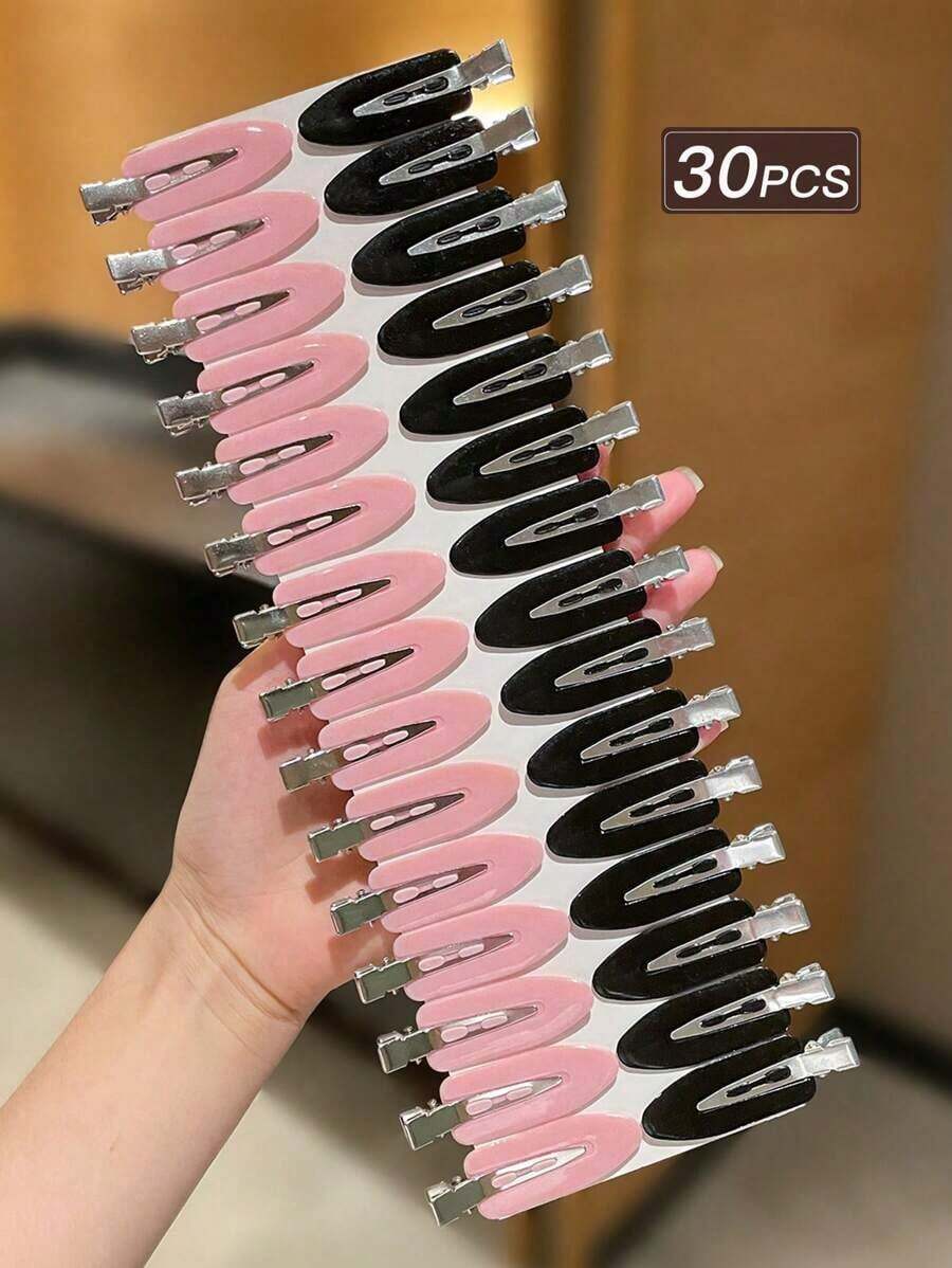30pcs Women's Solid Color Hair Clips, Minimalist Style, Black, Pink, Small Clips, Duck Clip Design, Hair Accessories, Suitable Casual Daily And Outdoor Wear, Cute Accessories - 粉紅色 2 - 查看 1