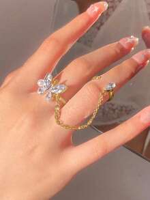1pc Women's Fashionable Geometric Butterfly Metal Gold Ring, Suitable For Party, Spring - Gold - View 6
