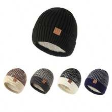 1Pc/3Pcs/Set Fleece Lined Knit Hat Ear Flap Color Block Couple Main Storage Gift Bag Accessory Christmas Birthday Warm Cozy. - Multicolor - View 5