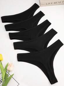 5pcs Women Seamless Breathable Comfortable Thong Panties - Black - View 3