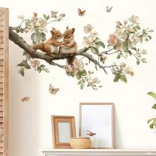 1片可移除自粘松鼠攀爬树枝墙贴，适用于客厅、卧室墙面装饰 - 彩色 - 查看 13