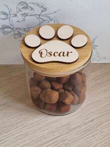 1pc Personalized Dog Treat Glass Storage Jar, Paw Print Dog Snack Container, Dog Biscuit Holder, Engraved Pet Gift And Memorabilia - Multicolor - View 4