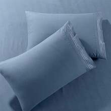Pure Bedding - Fundas de Almohada tamaño King [2 Unidades, Color Agua] - Funda de Almohada de Lujo de Hotel, Tela de satén, Microfibra de Calidad, Fundas de Almohada Suaves y Transpirables(Azul ceniza Individual) - Multicolor - Ver 2