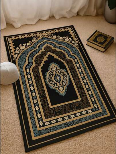 一款优雅便携的43*30英寸可折叠家用跪垫，饰以精致的蓝金花卉图案，非常适合宗教活动、室内/室外使用、书房和大厅，是书房必备之选 | 精美花卉图案 | 可折叠设计，是开斋节的理想之选